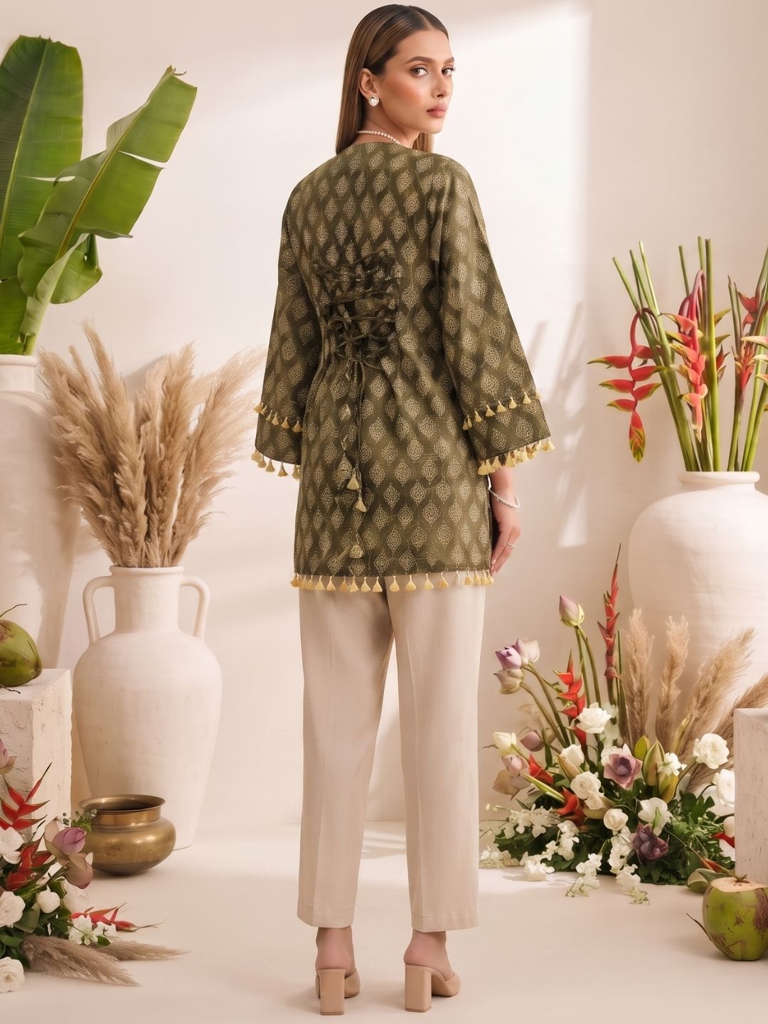 Green Ethnic Printed Straight Cotton Kurti