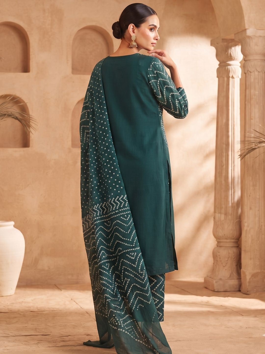 Bandhani Printed Straight Kurta Set with Dupatta