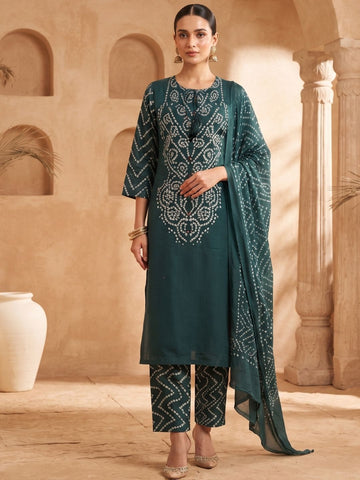 Bandhani Printed Straight Kurta Set with Dupatta