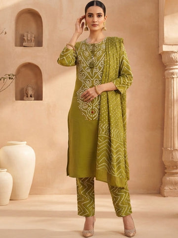 Bandhani Printed Straight Kurta Set with Dupatta