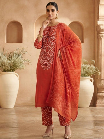 Bandhani Printed Straight Kurta Set with Dupatta
