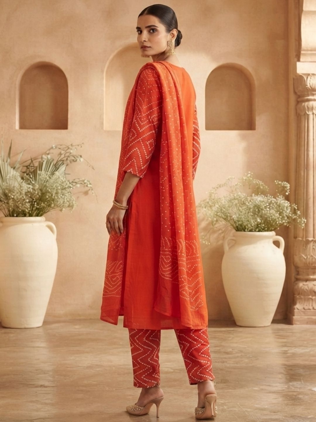 Bandhani Printed Straight Kurta Set with Dupatta