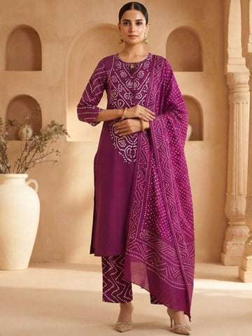 Bandhani Printed Straight Kurta Set with Dupatta