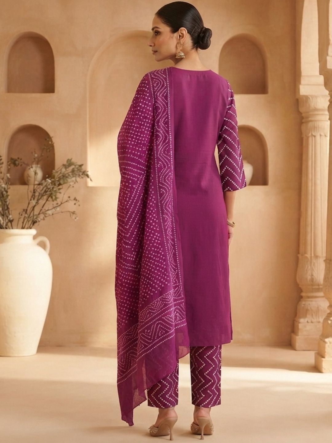 Bandhani Printed Straight Kurta Set with Dupatta