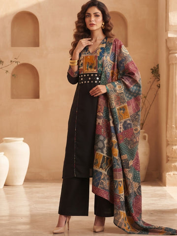 Heritage Print Straight Kurta Set with Designer Dupatta