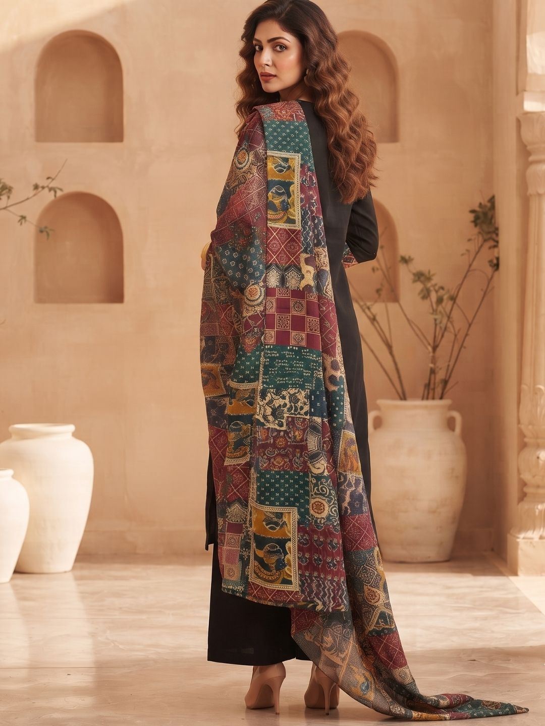 Heritage Print Straight Kurta Set with Designer Dupatta