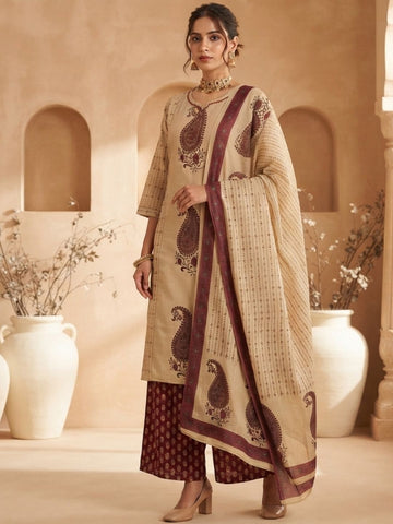Paisley Motif Straight Kurta Set with Printed Dupatta