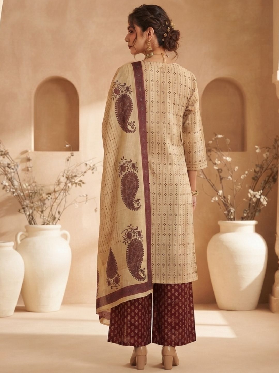 Paisley Motif Straight Kurta Set with Printed Dupatta
