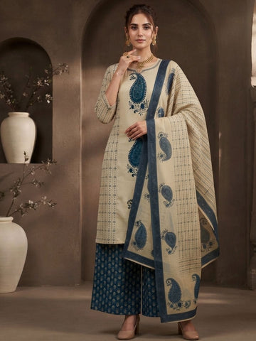Paisley Motif Straight Kurta Set with Printed Dupatta