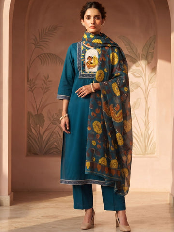 Kalamkari-Inspired Printed Kurta Set with Dupatta