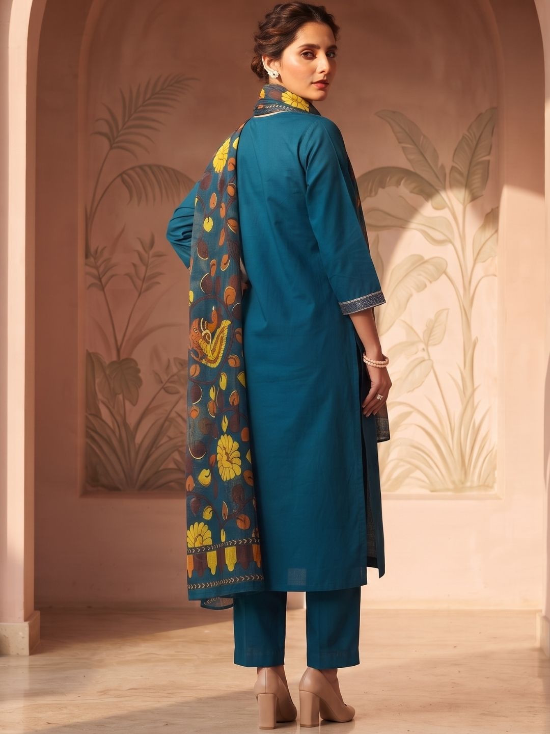 Kalamkari-Inspired Printed Kurta Set with Dupatta