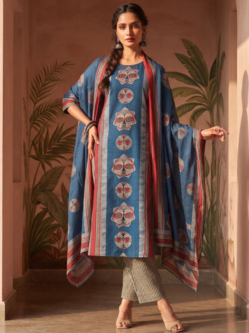 Artisan Motif Straight Kurta Set with Statement Dupatta