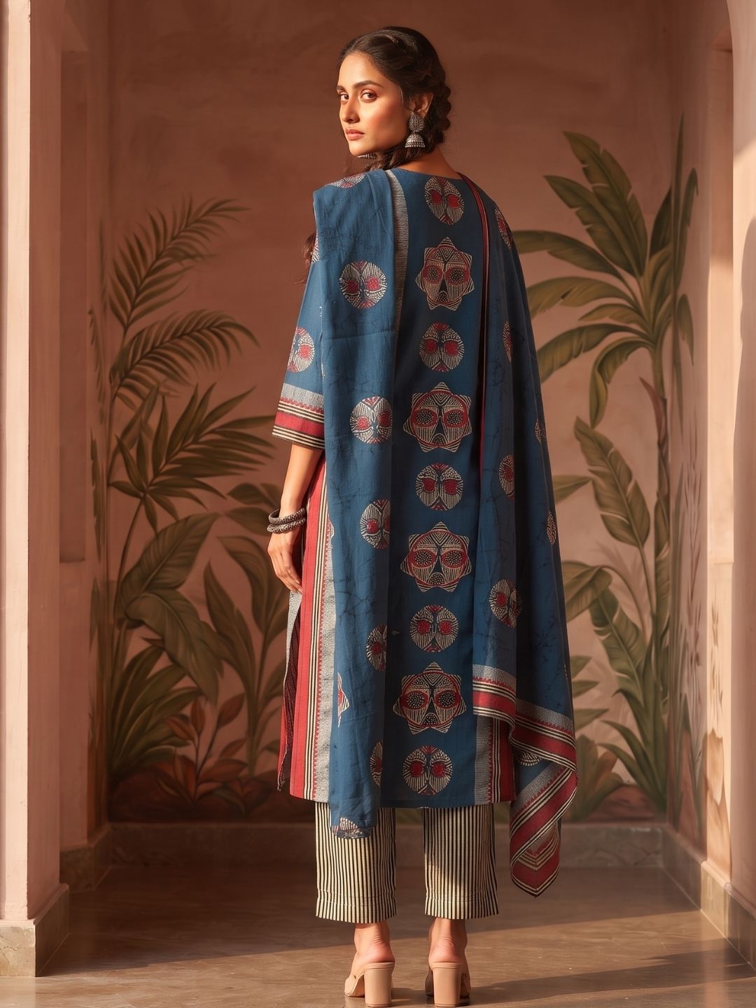 Artisan Motif Straight Kurta Set with Statement Dupatta