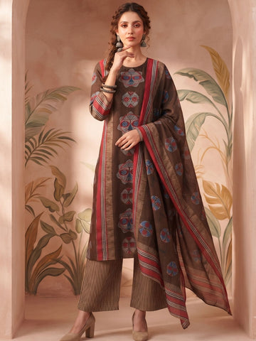 Artisan Motif Straight Kurta Set with Statement Dupatta