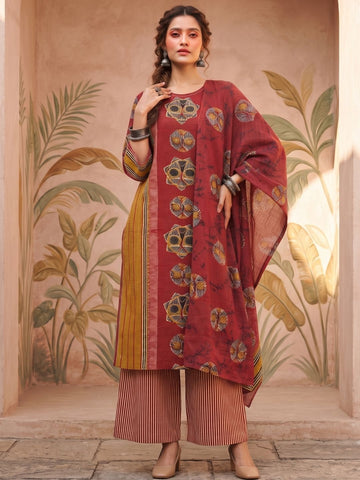 Artisan Motif Straight Kurta Set with Statement Dupatta