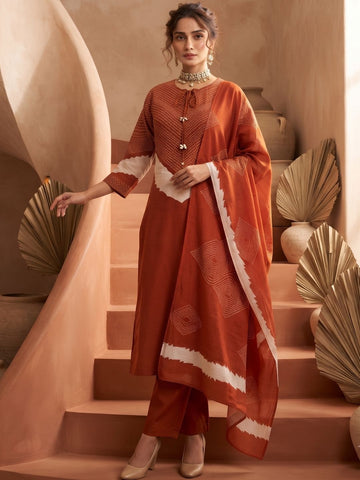 Abstract Print Straight Kurta Set with Coordinated Dupatta