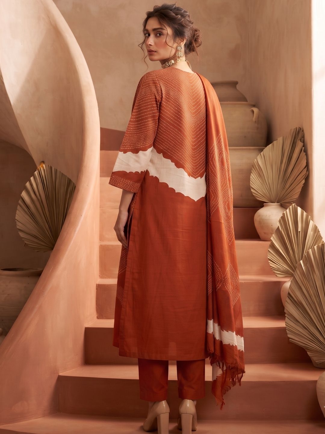 Abstract Print Straight Kurta Set with Coordinated Dupatta