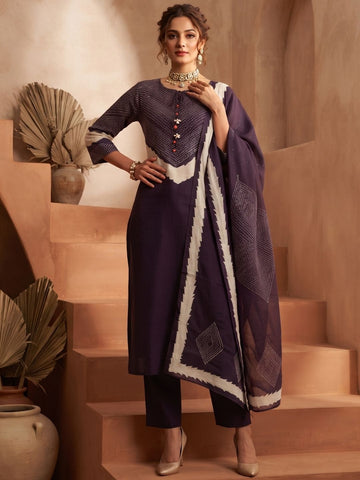 Abstract Print Straight Kurta Set with Coordinated Dupatta