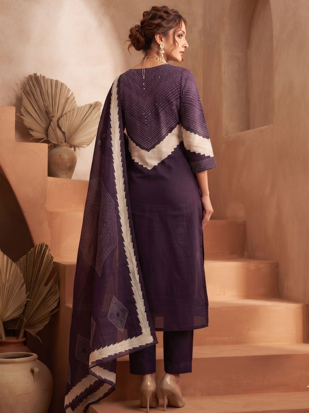 Abstract Print Straight Kurta Set with Coordinated Dupatta