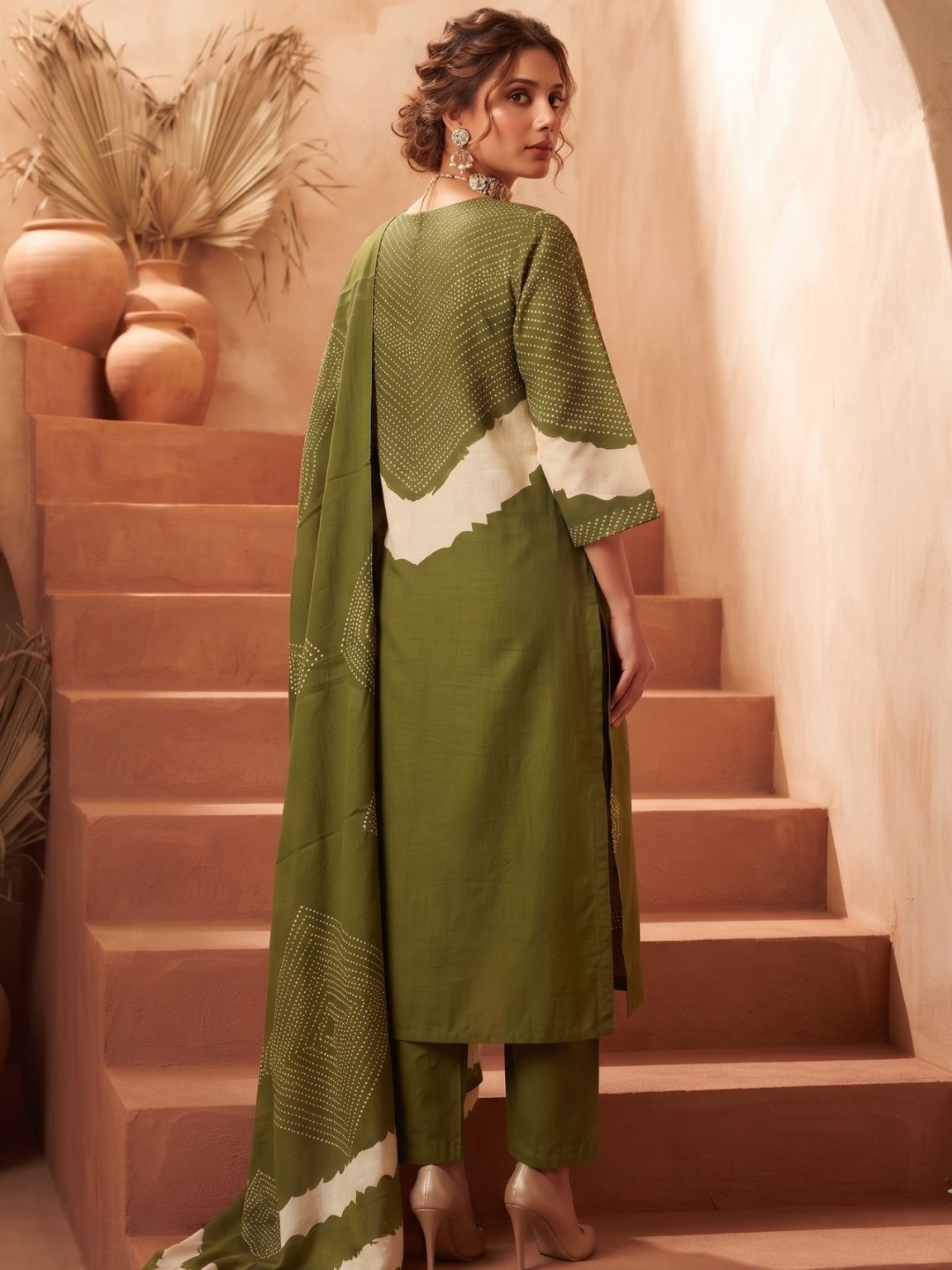 Abstract Print Straight Kurta Set with Coordinated Dupatta