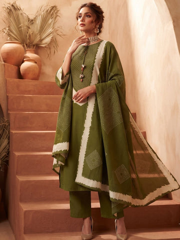 Abstract Print Straight Kurta Set with Coordinated Dupatta
