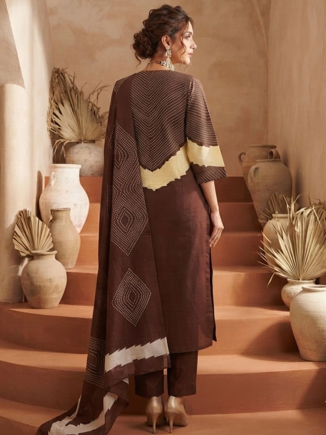 Abstract Print Straight Kurta Set with Coordinated Dupatta
