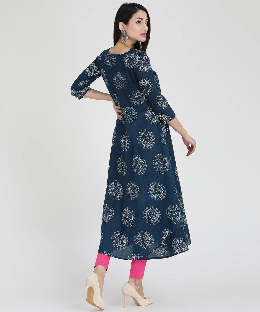 mokshi Printed Cotton Blend Anarkali Kurta for Women (Blue)