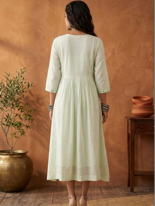 Floral Embroidered A-Line Midi Dress