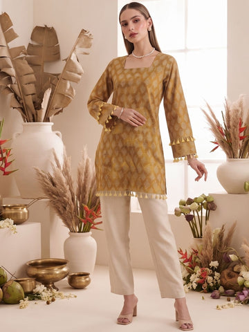 Yellow Ethnic Printed Straight Cotton Kurti