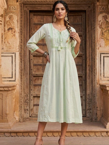 Floral Embroidered A-Line Midi Dress