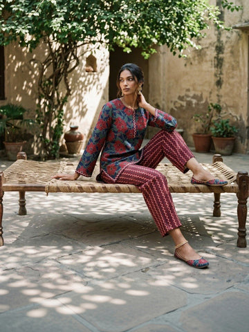 Bohemian Cotton Printed Tunic with Palazzos