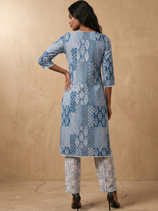 Women Printed Regular Thread Work Kurta with Trousers