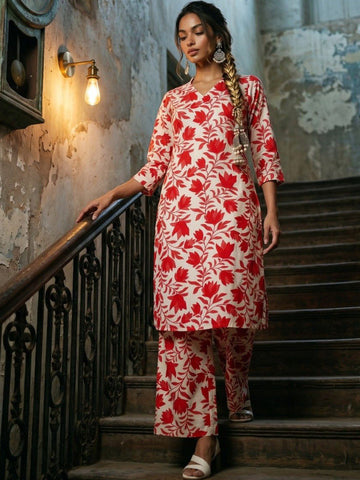 Women Floral Printed Regular Pure Cotton Kurta with Palazzos