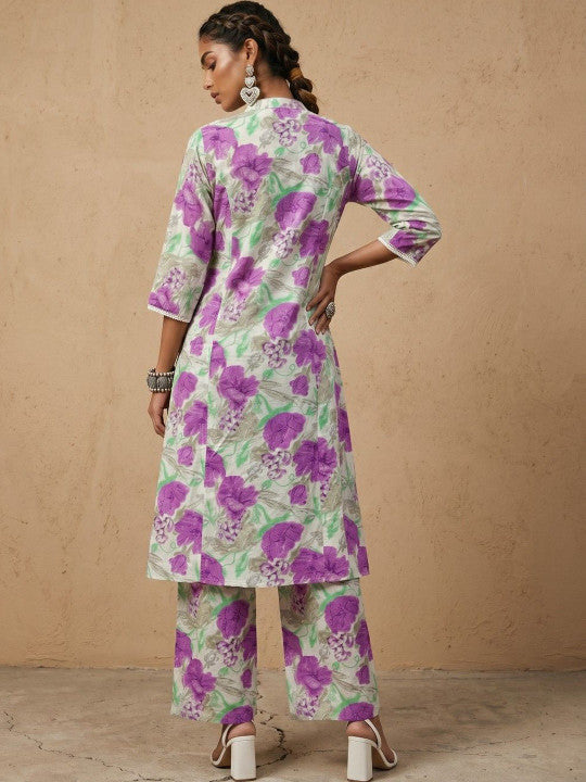 Women Floral Printed Regular Kurta with Palazzos