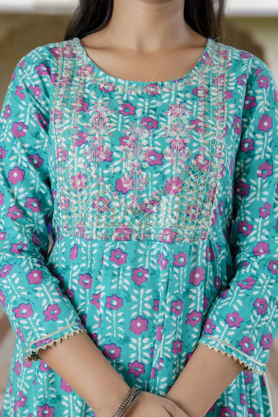 mokshi Printed Viscose Rayon Anarkali Kurta for Women (Green)