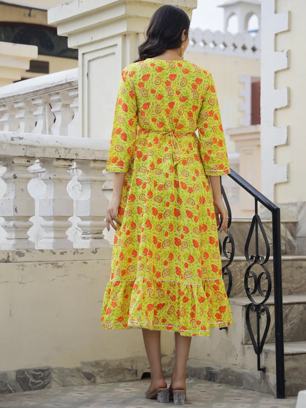 mokshi Embroidered Viscose Rayon Anarkali Kurta for Women (Yellow)