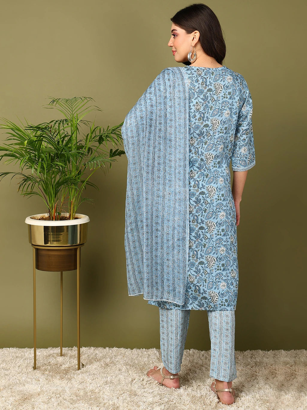 mokshi Women Cotton Blend Kurta Pant Dupatta Set