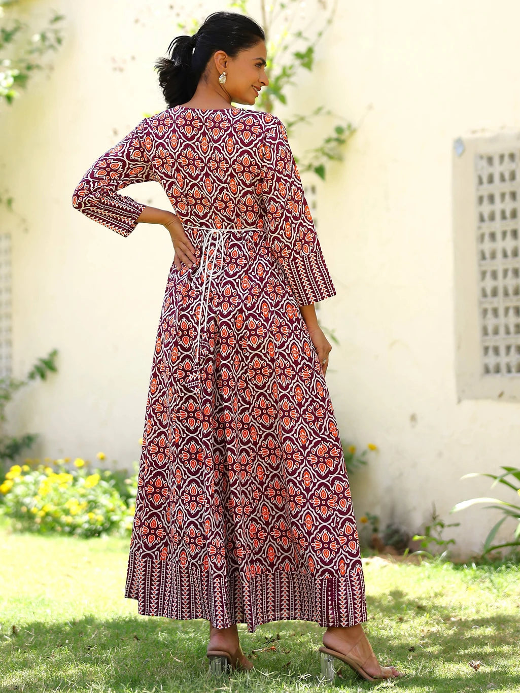 mokshi Printed Viscose Rayon Anarkali Kurta for Women (Maroon)