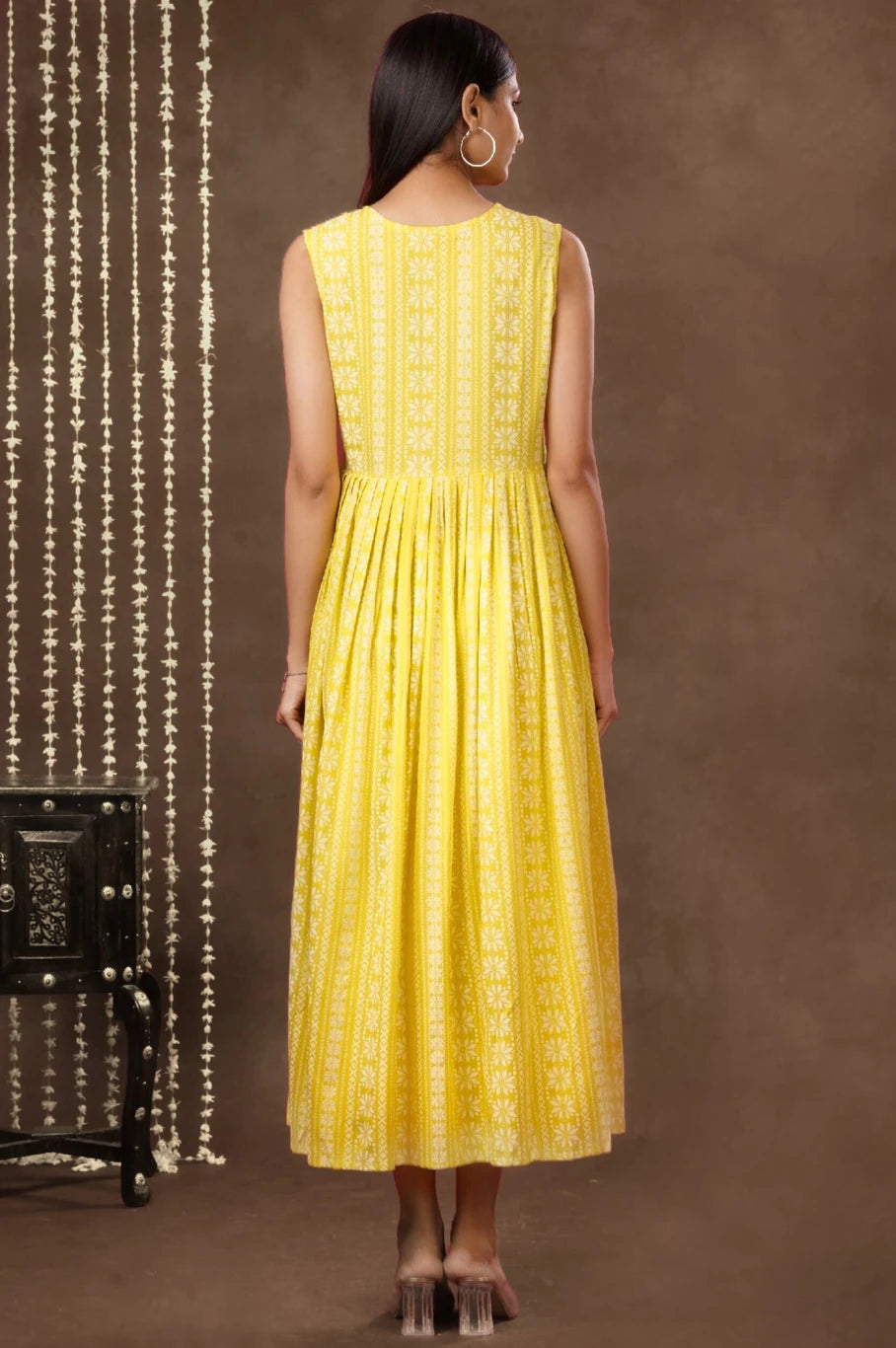 mokshi Women Fit and Flare Yellow Midi/Calf Length Dress
