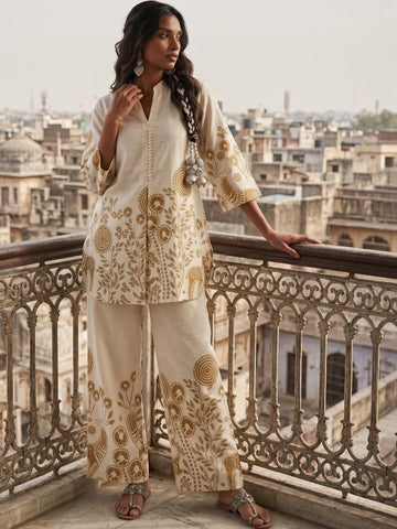 Bohemian Cotton Printed Tunic with Palazzos