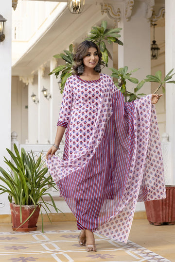 mokshi Women Cotton Blend Kurta Pant Dupatta Set