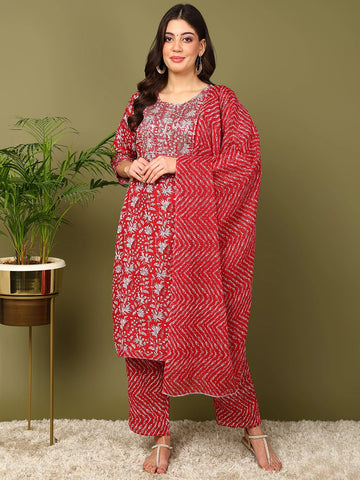 mokshi Women Cotton Blend Kurta Pant Dupatta Set