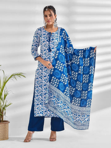 mokshi Women Viscose Rayon Kurta Pant Dupatta Set