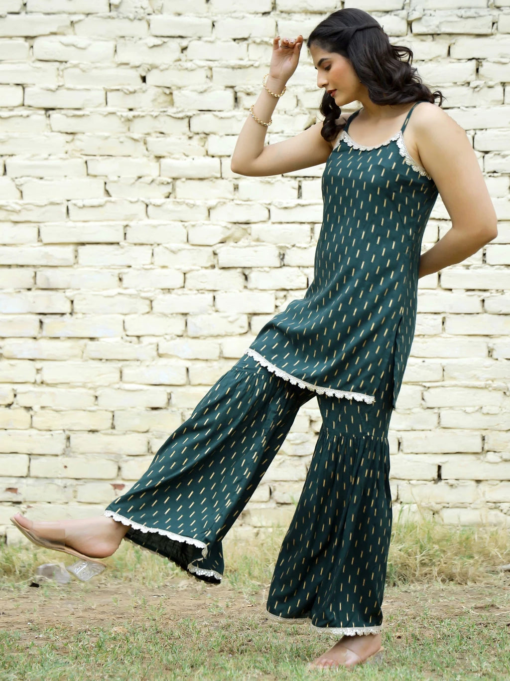 mokshi Women Viscose Rayon Kurti Sharara Set