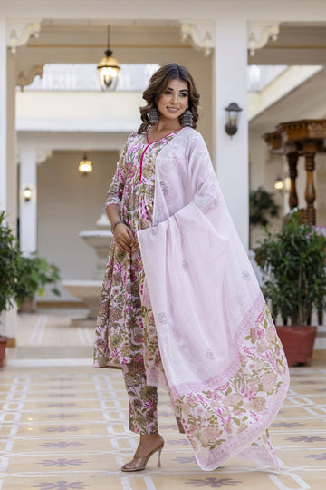 mokshi Women Cotton Blend Kurta Pant Dupatta Set