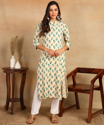 mokshi Women Printed Viscose Rayon Straight Kurta (Multicolor)