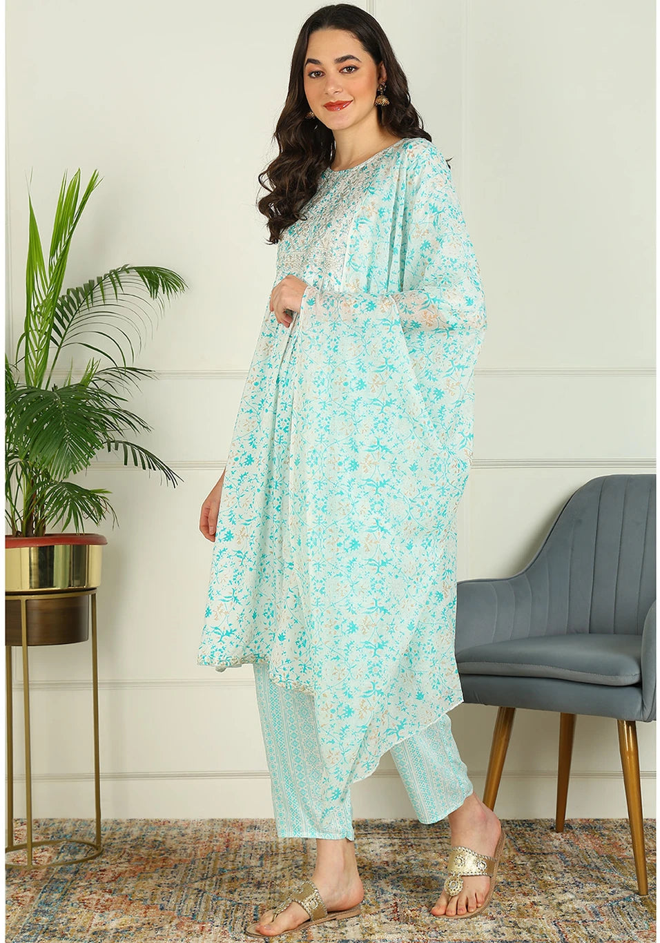 mokshi Women Cotton Blend Kurta Pant Dupatta Set