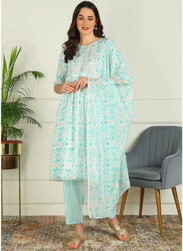 mokshi Women Cotton Blend Kurta Pant Dupatta Set
