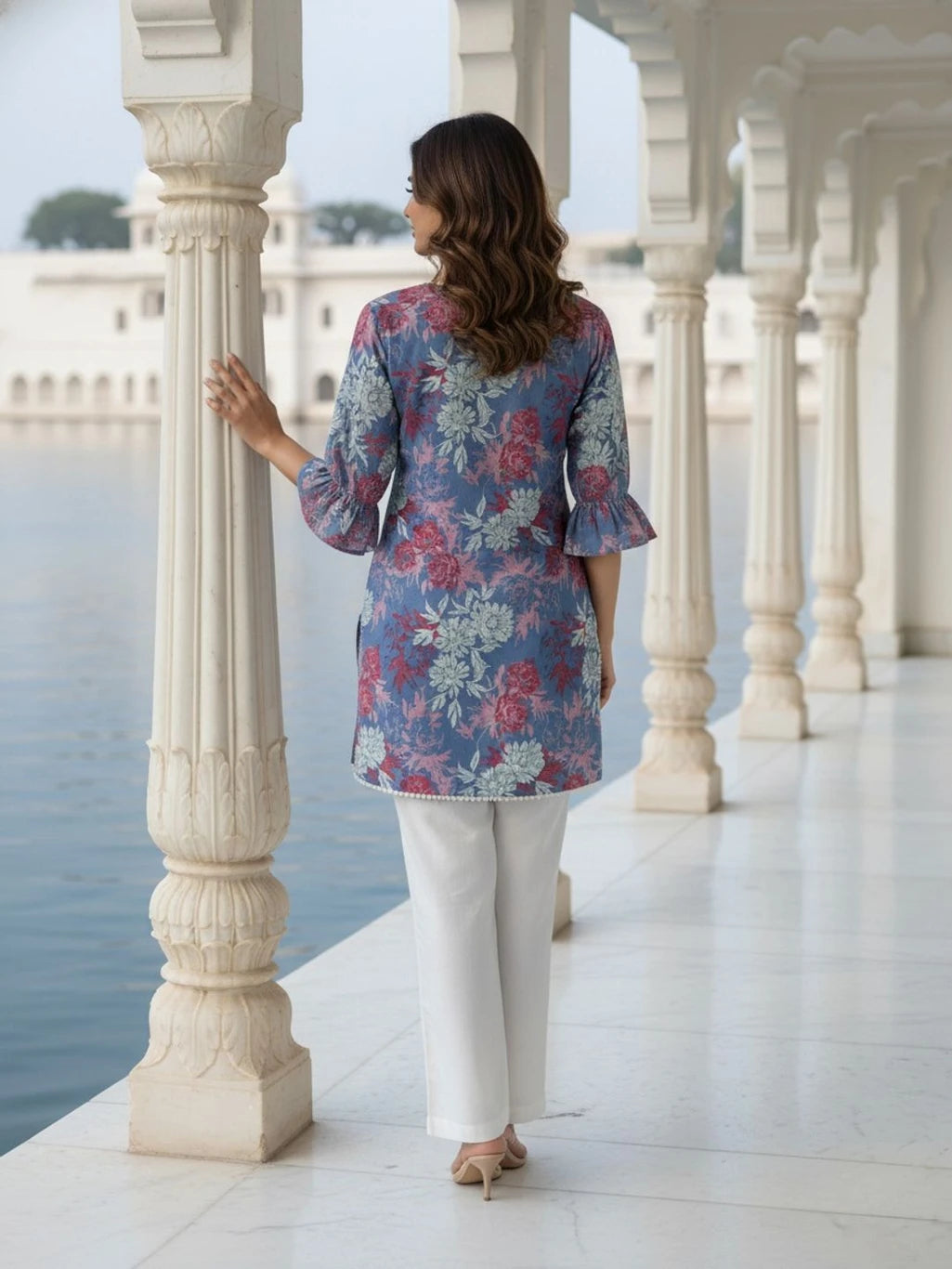 mokshi Casual Regular Sleeves Floral Print Women Blue Top