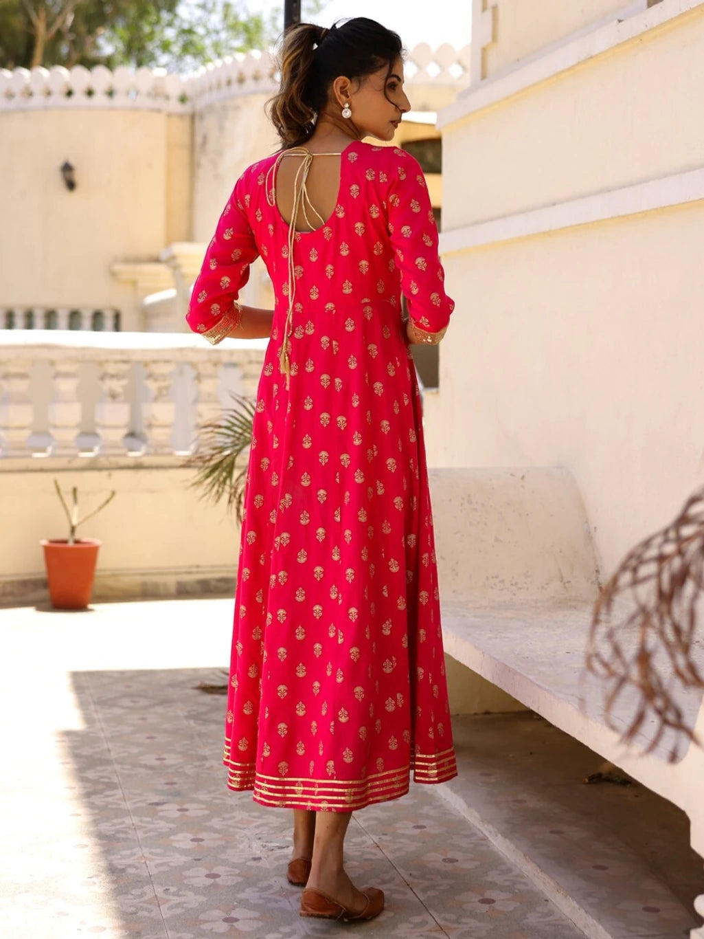 mokshi Printed Viscose Rayon Anarkali Kurta for Women (Pink)